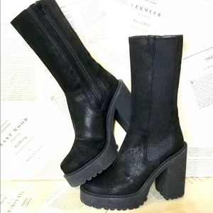 Free People Boot Platform Tall Lug Heel Suede